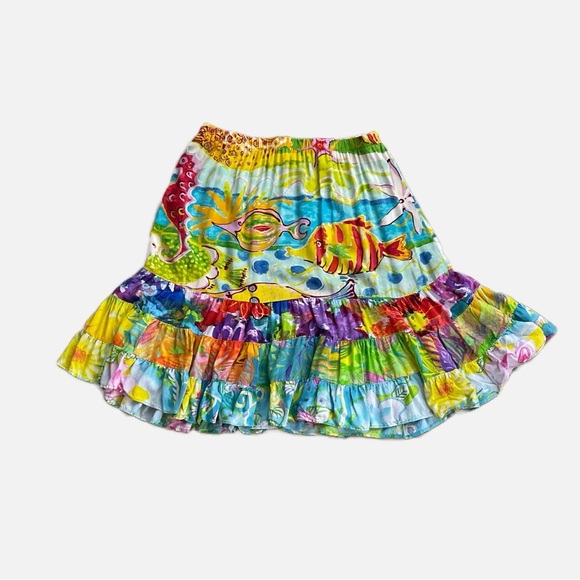 Vintage Jams World Creatures of the Sea Mini Skirt Tiered Ruffled Pull On Large - Picture 9 of 9